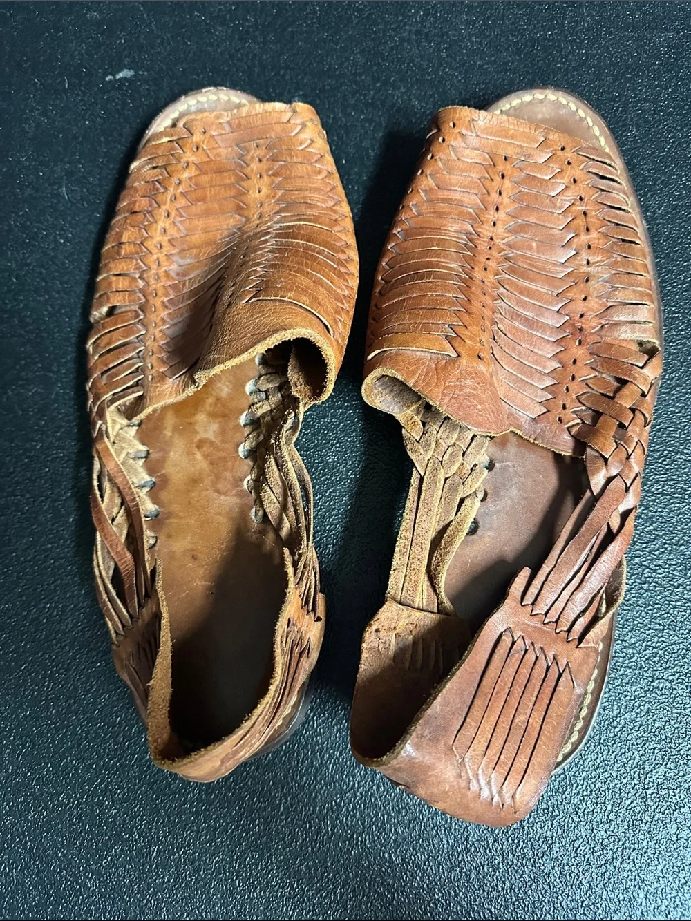 Men's Brown Leather Huarache Sandals - Classic Woven Slip-On M 9
